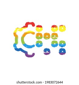 Transformación digital, equipo simple, icono de tecnología. Signo de dibujo con estilo LGBT, siete colores arcoiris (rojo, naranja, amarillo, verde, azul, índigo, violeta)