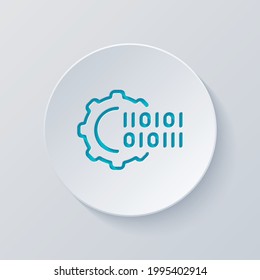 Digital transformation, simple gear, technology icon. Cut circle with gray and blue layers. Paper style