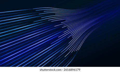 Digital transformation speed concept with futuristic data flow and smart technology visualization. Tech and science vector illustration. Glowing blue gradient lines on dark background. 