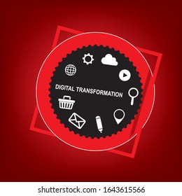 Símbolo de transformación digital con elementos empresariales. Ilustración vectorial.