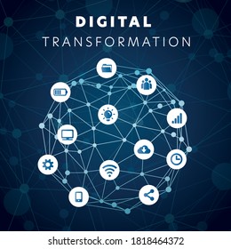 Digital Transformation Technology Banner Icon Social Media Web Site Internet Big Data Network Abstract Symbol Digital Connect Blue Computer
