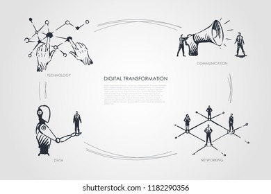Digital transformation, technology, communication, networking, data vector set