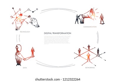 Digital transformation, technology, communication, networking, data vector set
