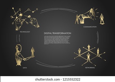 Digital transformation, technology, communication, networking, data vector set