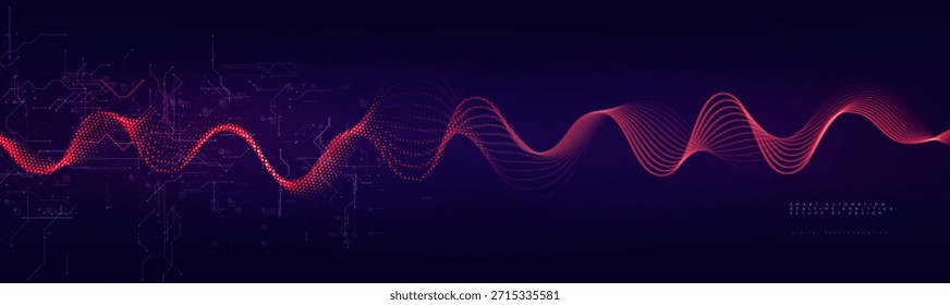 Tecnologia de Transformação Digital Meio-Tom Wave Line Background, Data Science Ai Abstract Blue Flow Tech Pattern, Sinal de som de áudio, Business Analytics Transform Process BG. Ilustração de vetor