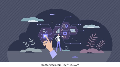 Digitale Transformation und Technologienutzung für das Prozesskonzept. Ändern oder transformieren Sie Strategie mit Kurs auf IOT, Automatisierung und künstliche Intelligenz Vektorgrafik. Datenanalyse