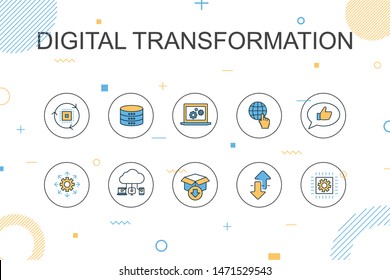 Digital Transformation Trendy Infographic Template. Thin Line Design With Digital Services, Internet, Cloud Computing, Technology