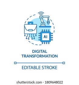 Digital transformation turquoise concept icon. Artificial intelligence. Automatization of factory idea thin line illustration. Vector isolated outline RGB color drawing. Editable stroke