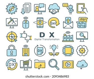 Digital transformation vector colorful icon set.