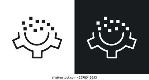 Digital transformation vector icon set in black and white color.