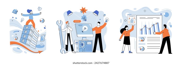 Digital transformation vector illustration. Smart solutions carve path through landscape digitization Online progress is heartbeat in body cyber development The symphony tech progress echoes through