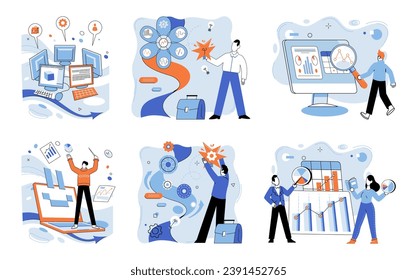 Digital transformation vector illustration. Technology weaves fabric future in realm digitalization The internet is compass guiding ship through sea progress Smart management is key unlocks door