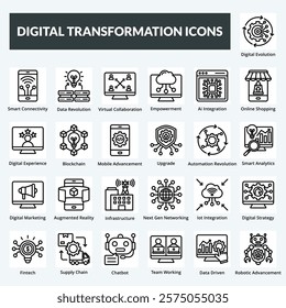 Digital transformation vector line icon set