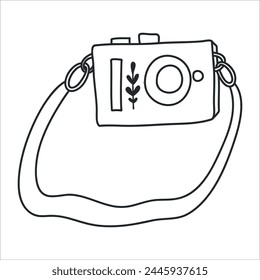 Digital Travel Camera drawing, Shooting equipment. Hand drawn device for photography. Sketch icon, vector illustration in doodle line art style.