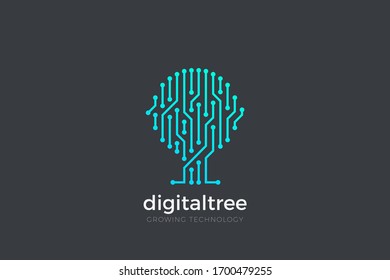 Digital Tree as AI Chip electronics Circuit lines Logo design abstract vector template. Artificial intelligence Logotype icon concept.