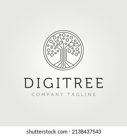 Digital Tree Circle Logo Vector Symbol Illustration Design, Line Art Tree Technology Design