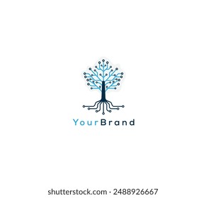 Digital Tree Electronics Circuit lines Logo design vector template. Artificial intelligence Logotype icon concept.