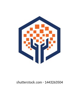 Digital tree logo accompanied hand concept