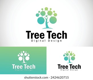 digital tree logo creative network connect design concept pixel