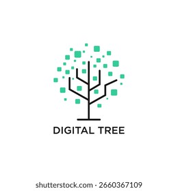 Design de logotipo de árvore digital com símbolo de ramo de circuito para sistema de rede de empresa de tecnologia ou identidade de marca de tecnologia ecológica em estilo de ilustração de vetor abstrato moderno