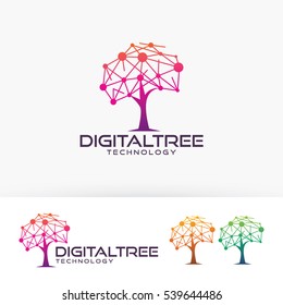 Digital tree logo design. Digital and Network, Technology logo concept. Vector logo template