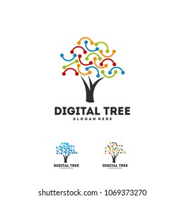 Digital Tree logo designs concept, Technology Tree logo template vector