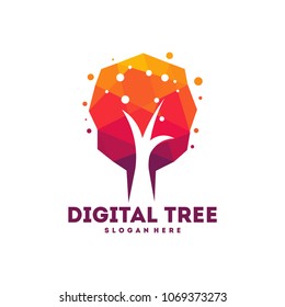Digital Tree logo designs concept, Technology Tree logo template vector