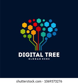 Digital Tree logo designs concept, Technology Tree logo template vector