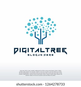 Digital Tree logo designs concept vector, Modern Tree tech logo template, Logo symbol icon