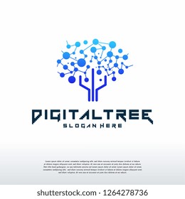 Digital Tree logo designs concept vector, Modern Tree tech logo template, Logo symbol icon