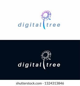 Digital Tree logo designs concept vector, Modern Tree tech logo template, Logo symbol icon