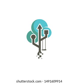 digital tree logo icon vector