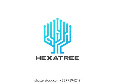 Vector de estilo de diseño del circuito de energía geométrica de la tecnología de logotipo de árbol digital. Icono de aplicación de concepto de Logotipo de Comunicación de Red Global.