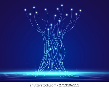 Concepto de red de árbol digital Conexión de datos global futurista y transferencia de fibra óptica de alta velocidad. Conceptos de diseño de Vectores de visualización de infraestructura de Big Data e Inteligencia Artificial (IA).