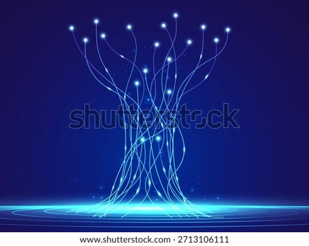 Digital Tree Network Concept Futuristic Global Data Connection and High Speed Fiber Optic Transfer. Big Data, and Artificial Intelligence (AI) Infrastructure Visualization vector design concepts.
