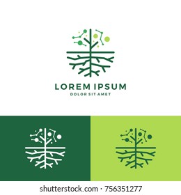 digital tree and root logo vector leaf round circle emblem badge download