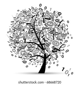 Digital tree silhouette, numbers