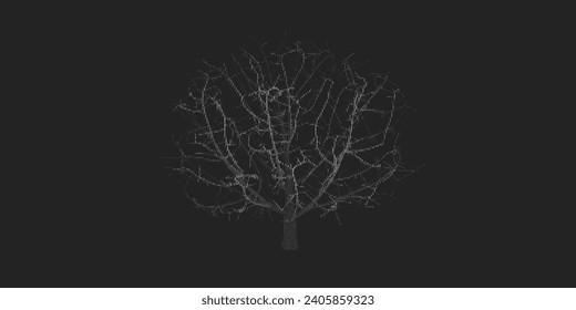 Digital tree with sprouts and binary code. Connections growth. AI spread of data.
