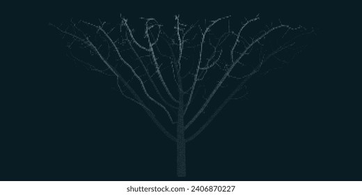 Digital tree with sprouts and binary code. Connections growth. AI spread of data.