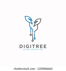 Digital Tree, technology, nature, wireless, internet, network, technologies, vector logo template - Vector