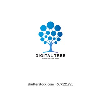 Digital Tree, technology, nature, wireless, internet, network, technologies vector logo template