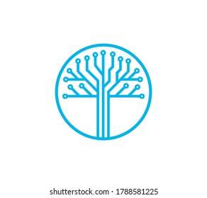 Digital tree - vector business logo template concept illustration in flat style. Electronic graphic design. Stock illustration