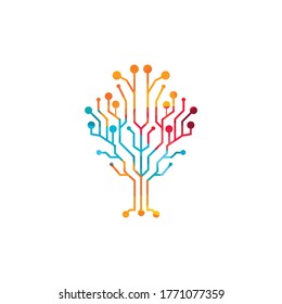 Digital Tree vector logo design. Technology logo template design vector.