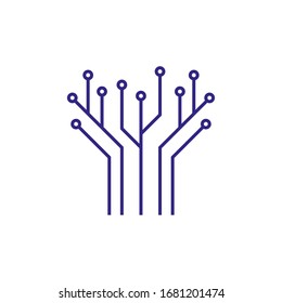 Digital tree - vector logo template concept illustration in flat style. Computer network, internet, tech technology sign.