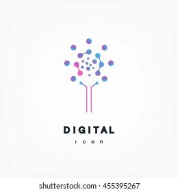 Digital Tree. Vector Logo Template.