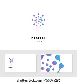 Digital Tree. Vector logo template.Design elements with business card template editable