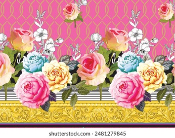 Digital Trending Texture Illustration and Flowers for Background Design Beautiful Textured Effects Floral Art Textile Print Stock Illustration for Fabric and Paper Prints