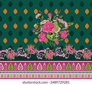 Digital Trending Texture Illustration and Flowers for Background Design Beautiful Textured Effects Floral Art Textile Print Stock Illustration for Fabric and Paper Prints