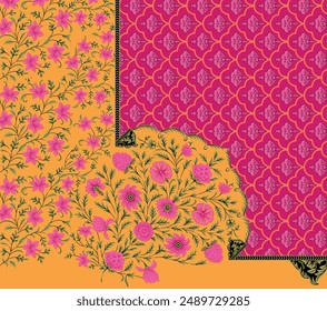 Digital Trending Texture Illustration and Flowers for Background Design Beautiful Textured Effects Floral Art Textile Print Stock Illustration for Fabric and Paper Prints