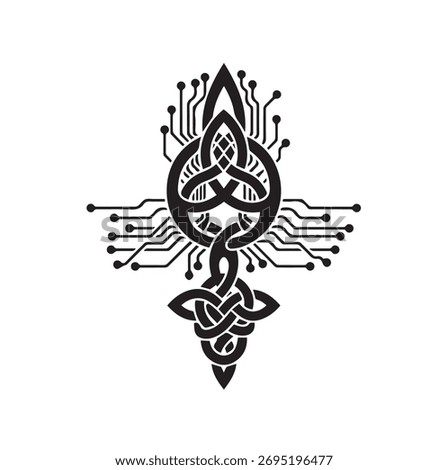 Digital Trinity Knot Circuit Board Vector Icon Fusion of Ancient Symbol and Modern Technology for Cybersecurity AI and Innovation